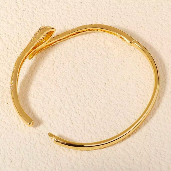 🆕 New 18K Gold Plated CZ Crystal Green Eyes Snake 🐍 Bangles Cuff Bracelets - Picture 5 of 8
